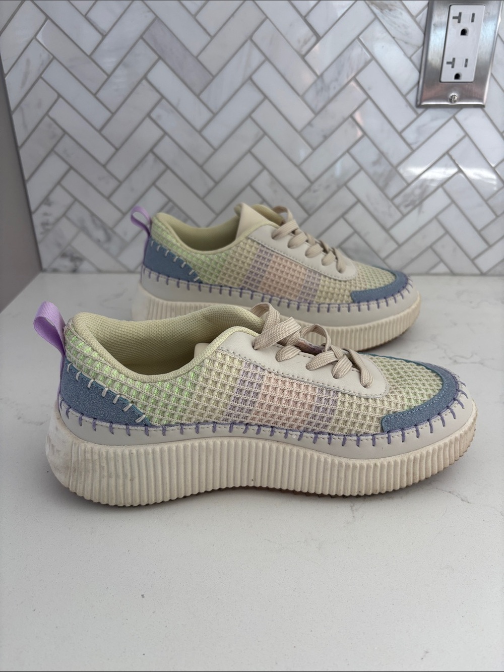 Nicole Miller Pastel Multi-Color Woven Platform Sneakers